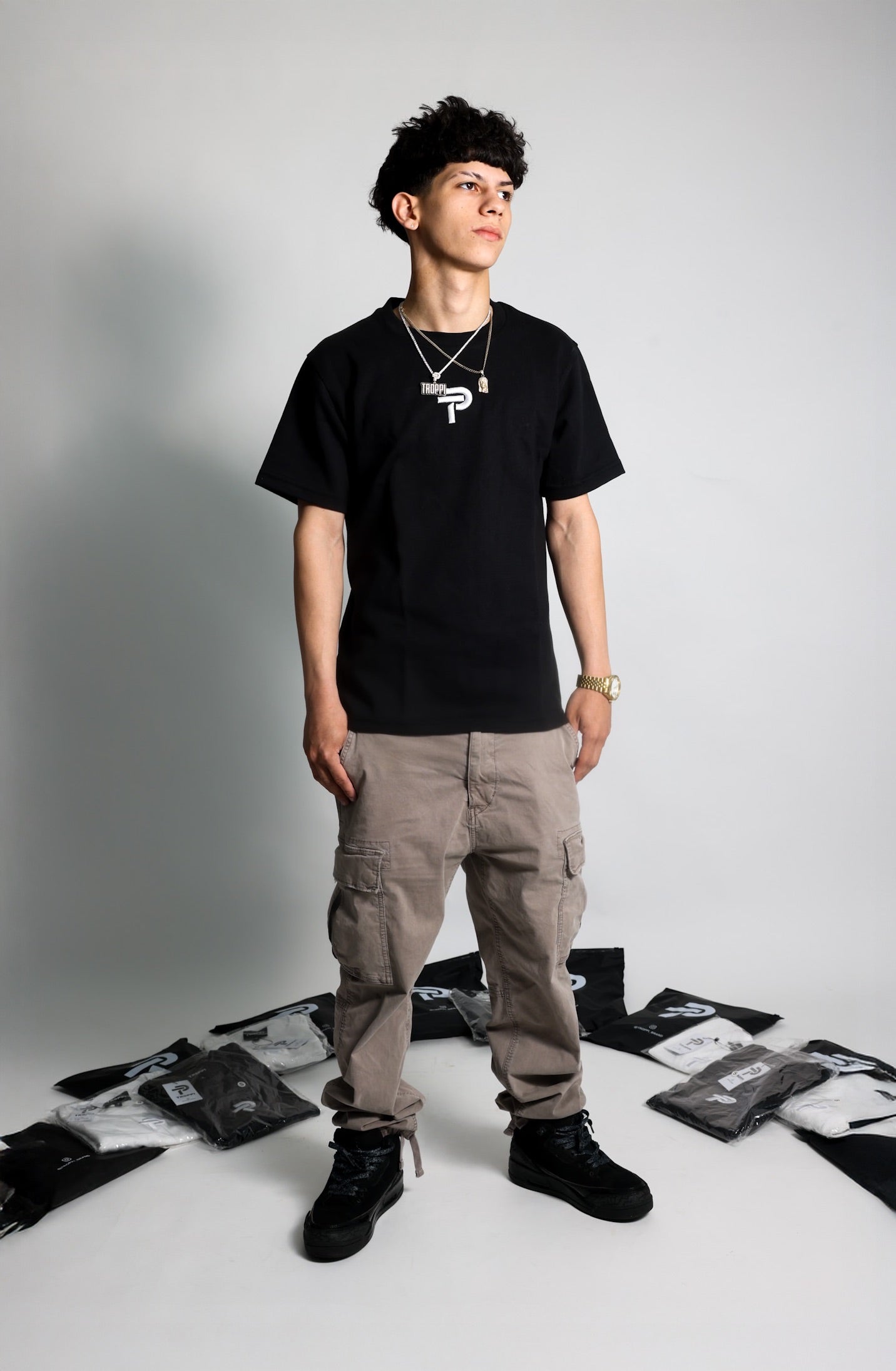 TROPPI Logo Embroidered Oversized Tee - Black