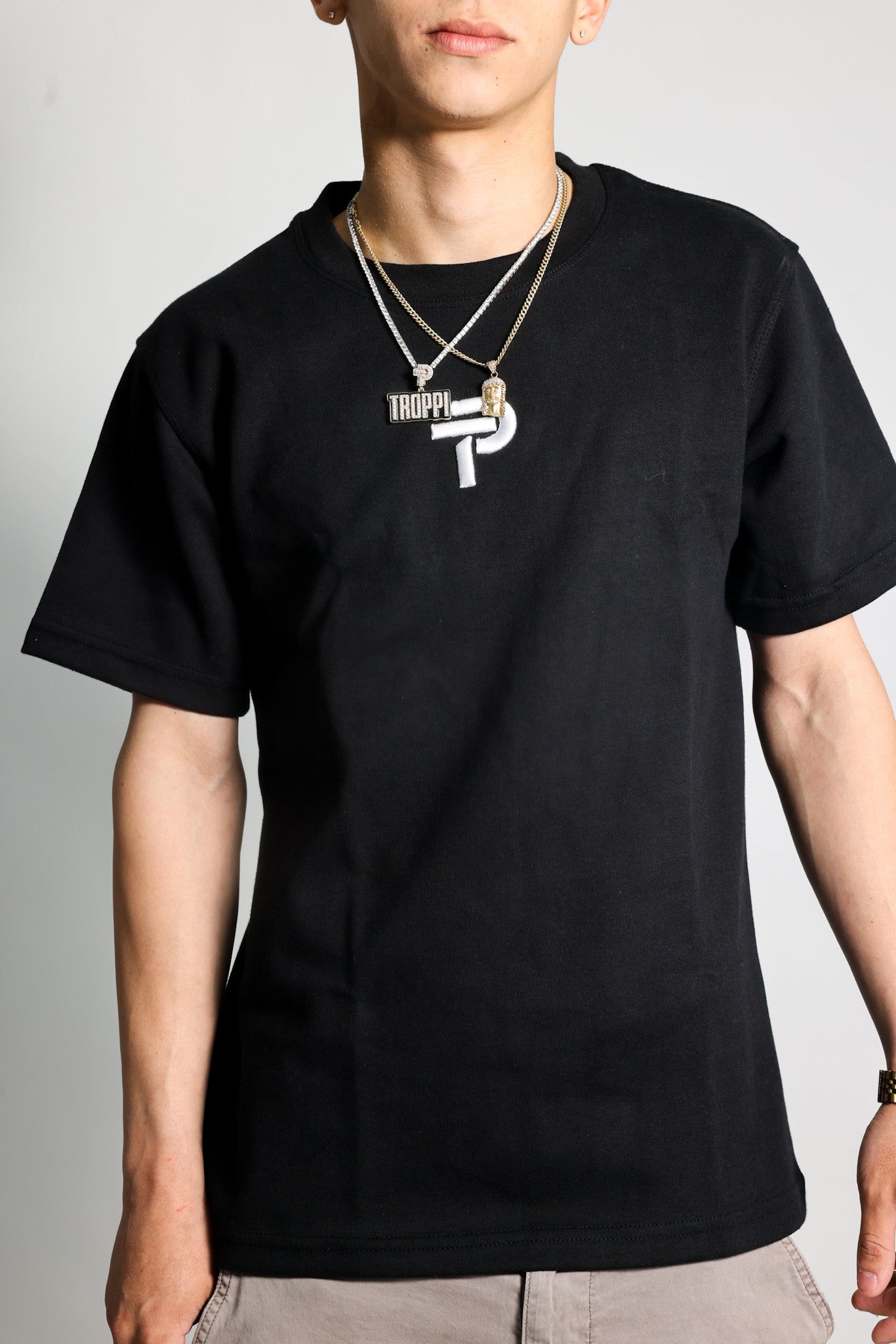 TROPPI Logo Embroidered Oversized Tee - Black