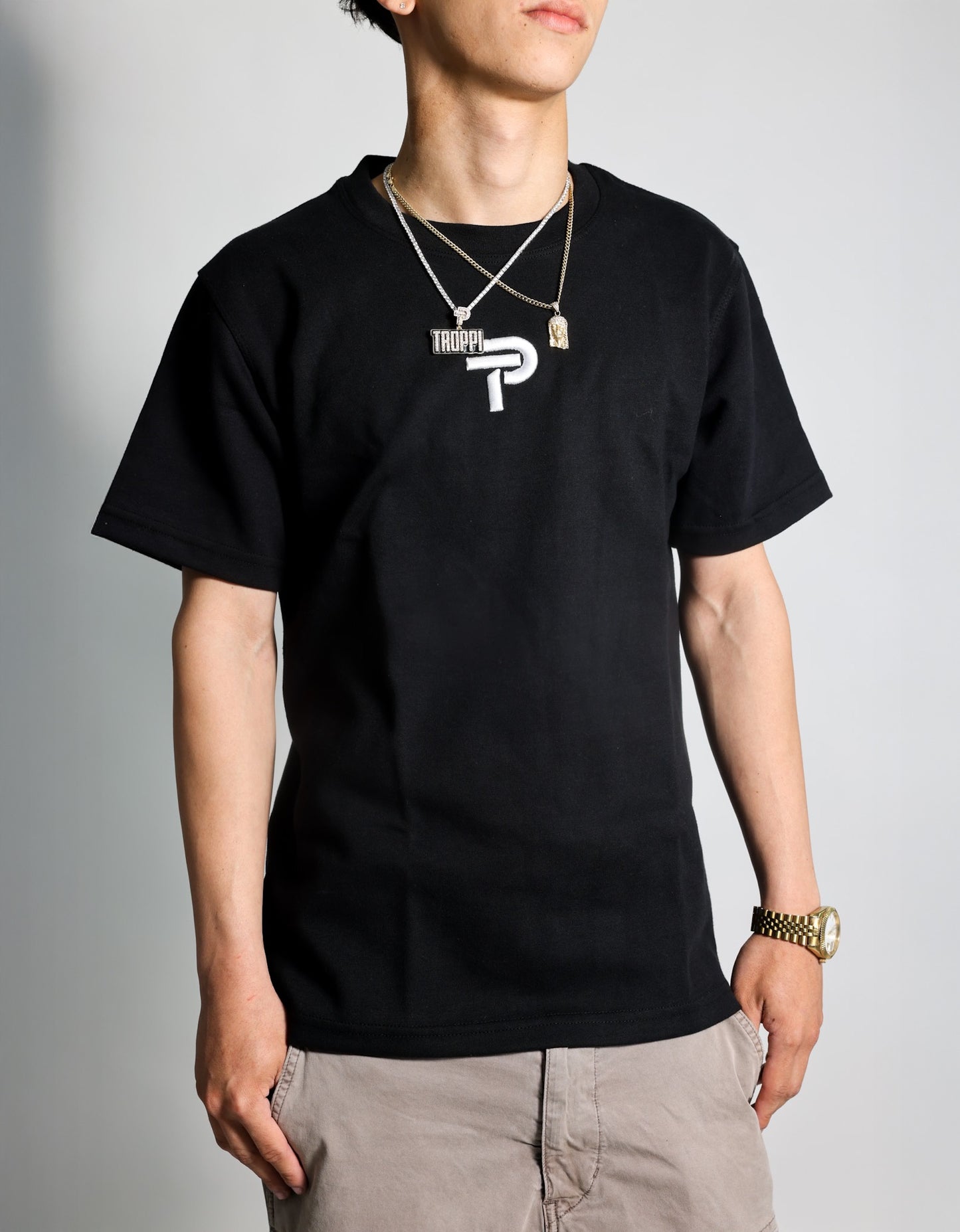 TROPPI Logo Embroidered Oversized Tee - Black