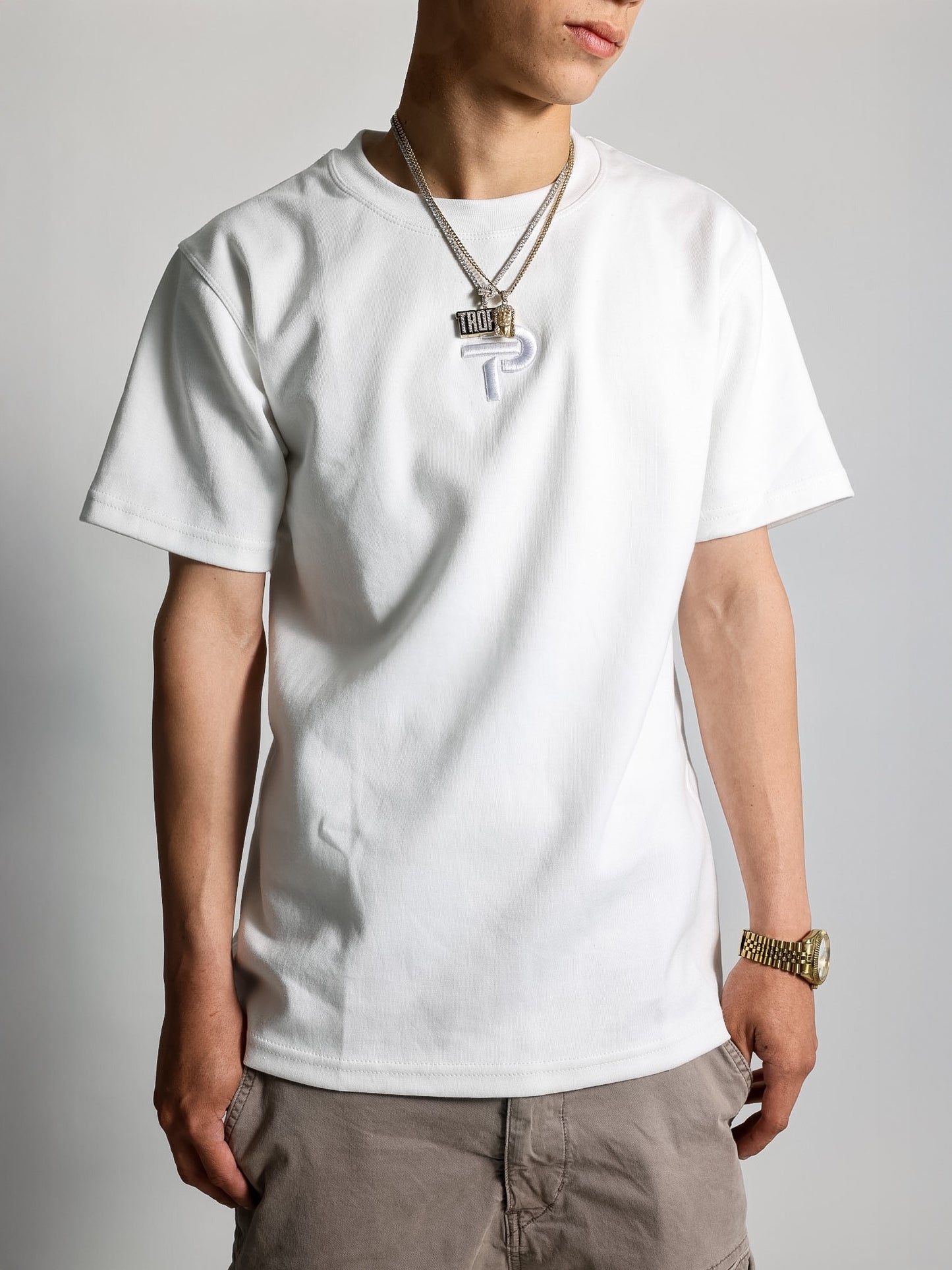 TROPPI Logo Embroidered Oversized Tee – White